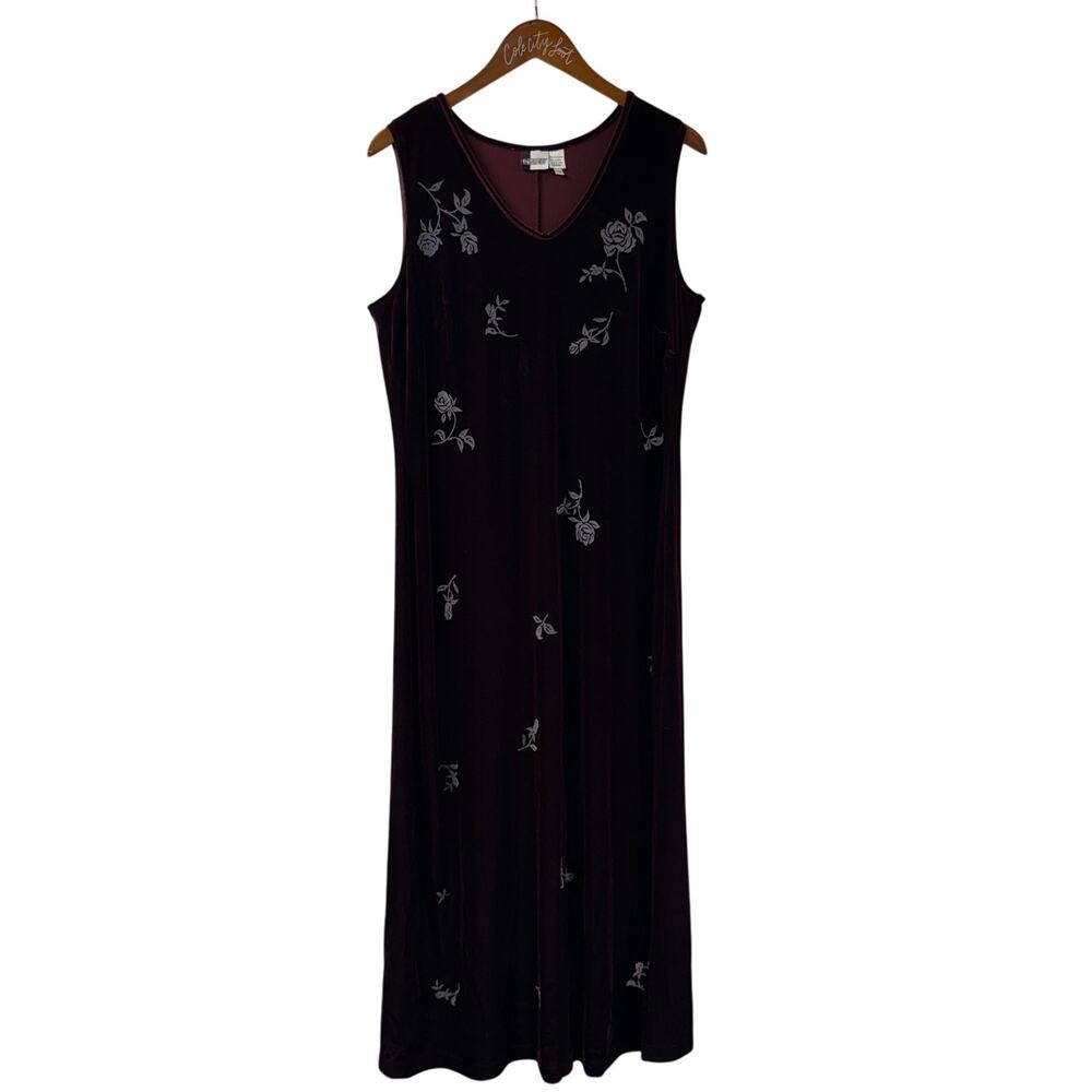 Together! Velour Red Sleeveless Dress Floral Vintage Whimsy Goth Size 16